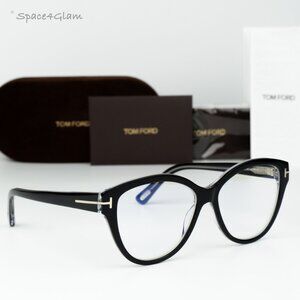 Tom Ford Woman Eyeglasses Black Crystal Blue Block Cat Eye FT5954-B 003 NEW